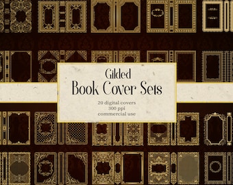 20 Gilded Book Covers Sets Gold Digital Paper Ornamental Book Textures Decorative Digital Downloads Commercial Use Vintage Books Antique