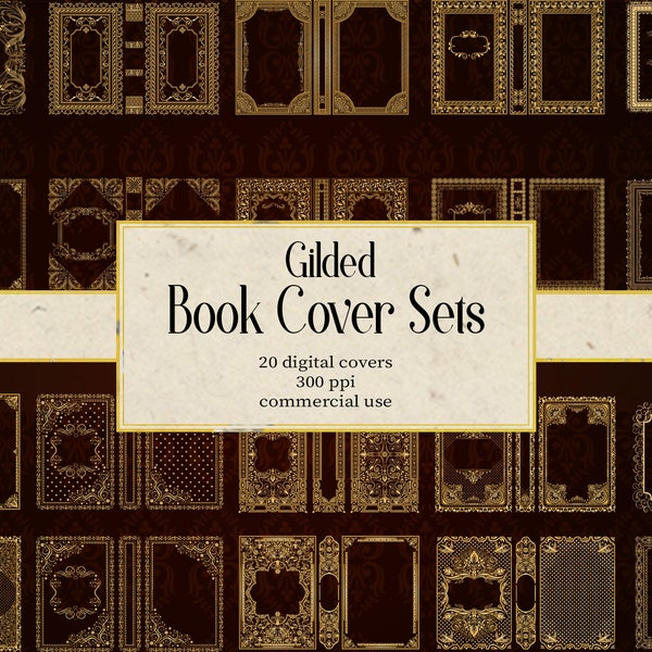 20 Gilded Book Covers Sets Gold Digital Paper Ornamental Book Textures Decorative Digital Downloads Commercial Use Vintage Books Antique