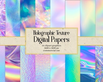 Holographic Texture Digital Paper, Holographic Background Textures Digital Download Commercial Use Scrapbook Paper, Wedding Invitation Cover