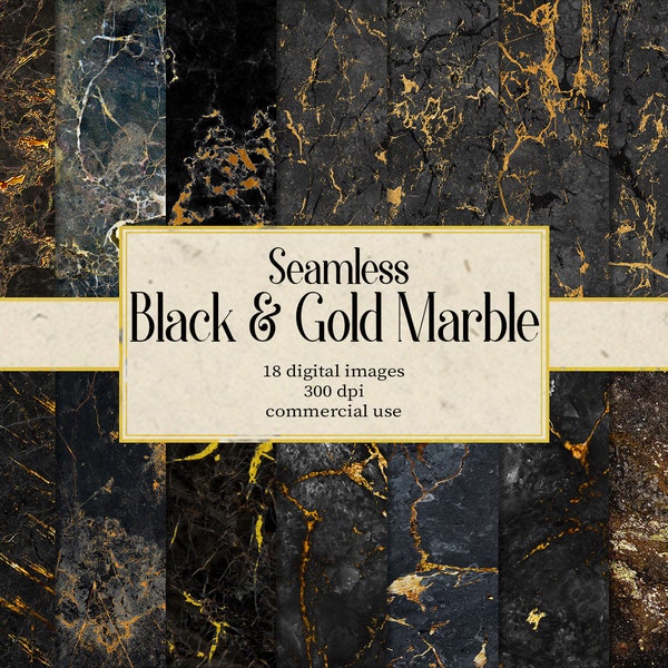 Seamless Black Gold Marble Digital Paper, Marble Background Textures Black Gold For Wedding Invitation Cards Cover Poster Banner Design