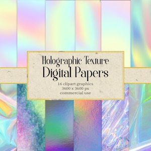 Holographic Texture Digital Paper, Holographic Textures Digital Download Commercial Use Scrapbook Paper, Wedding Invitation Cover image 1