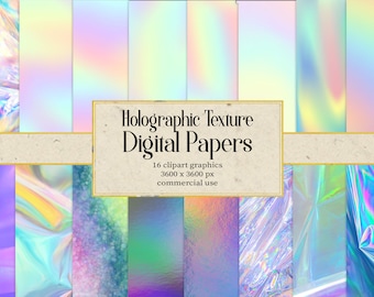 Holographic Texture Digital Paper, Holographic Textures Digital Download Commercial Use Scrapbook Paper, Wedding Invitation Cover