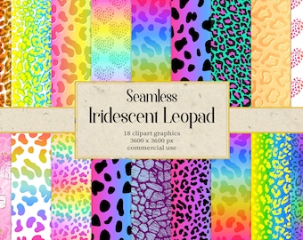 Seamless Iridescent Patterns, Seamless Digital Paper, Iridescent Foils, Leopard Holographic Patterns, Pastel Backgrounds, Commercial Use