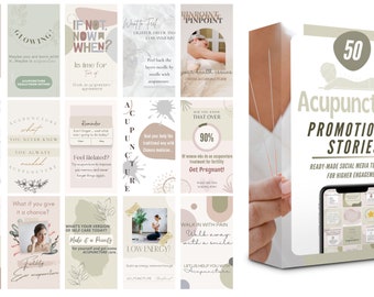Pack of 50 Acupuncture Stories Instagram Engagement Stories Templates for Small Business, Story IG Templates Small Biz Owners Resource Canva
