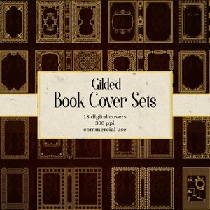 18 Gilded Book Covers Sets Gold Digital Paper Ornamental Book Textures Decorative Digital Downloads Commercial Use Vintage Books Antique