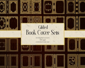 18 Gilded Book Covers Sets Gold Digital Paper Ornamental Book Textures Decorative Digital Downloads Commercial Use Vintage Books Antique
