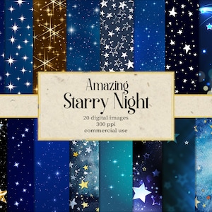 Papel digital estrelado, papel de álbum de recortes para cartões de convite de casamento, download digital instantâneo, uso comercial, céu vibrante