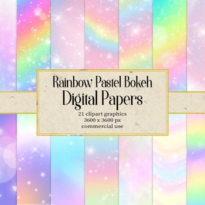 Carta digitale Bokeh pastello arcobaleno, texture di sfondo arcobaleno, carta per scrapbook per uso commerciale per il download digitale, copertina per inviti di nozze