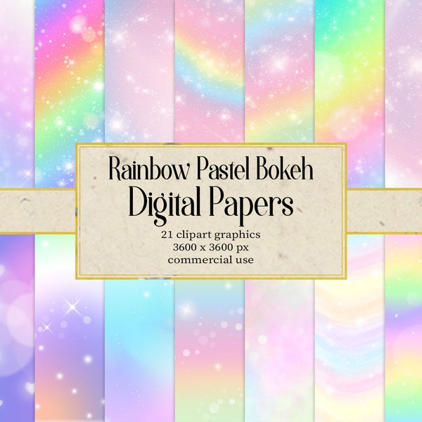 Rainbow Pastel Bokeh Digital Paper, Rainbow Background Textures, Digital Download Commercial Use Scrapbook Paper, Wedding Invitation Cover
