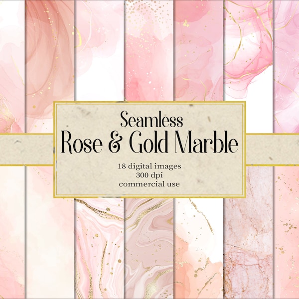 Seamless Rose Pink Gold Marble Digital Paper, Marble Background Textures Pink Gold For Wedding Invitation Cards Cover Poster Banner Design