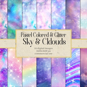 18 Pastel Sky And Clouds Digital Paper, Galaxy Background Textures  Starry Night Sky, digital download commercial use Scrapbook paper