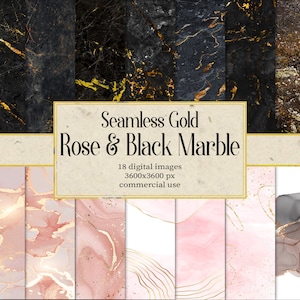 Seamless Rose Gold Black Marble Digital Paper, Marble Background Textures Pink For Wedding Invitation Cards Cover Poster Banner Design