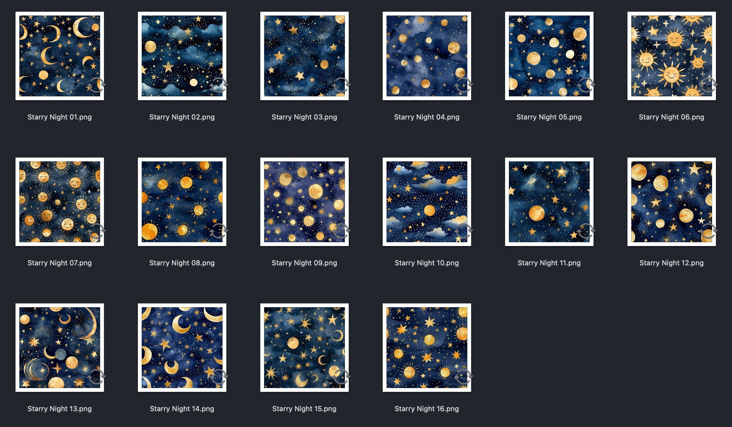16 Seamless Celestial Starry Night Digital Paper, Navy Watercolor, Gold ...
