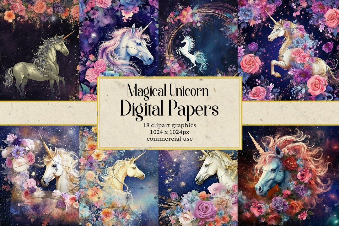 Unicorn Digital Paper, Scrapbook Paper for Wedding Invitation Cards ...