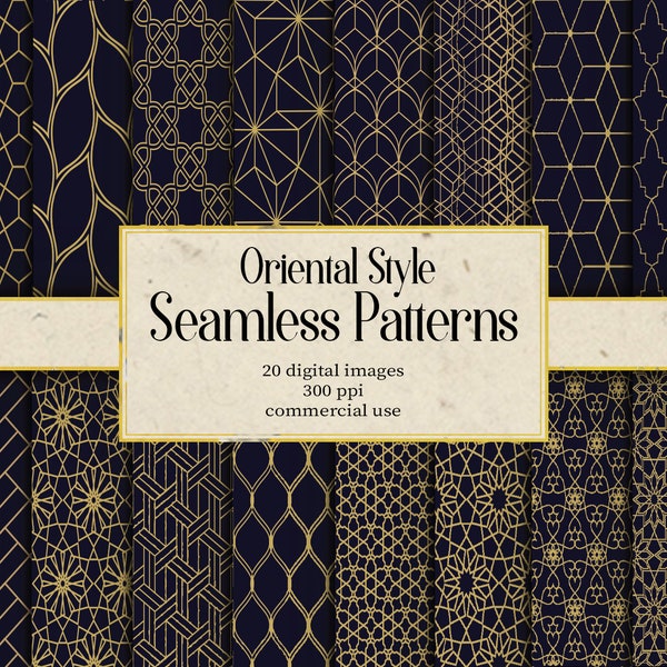 Seamless Oriental Style Seamless Transparent Background Patterns, Gold Wedding Invitation Cards Cover Poster Banner Design Digital Download