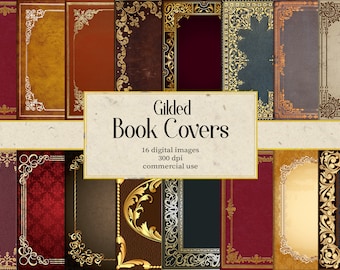 16 Gilded Book Covers Gold Digital Paper, Ornamental Book Textures Gold Decorative, Digital Downloads Commercial Use, Vintage Books Antique