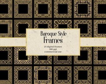 25 Baroque Styles Frames Digital Paper, Marble Frames Textures Wedding Invitation Cards Cover Poster Banner Design Download Commercial Use