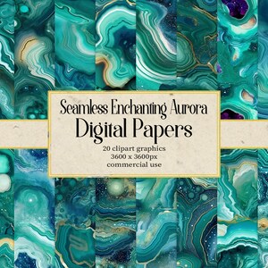 Seamless Agate Enchanting Aurora Digital Paper, Marble Background Teal Textures  For Wedding Invitation Cards Cover Poster Banner Design