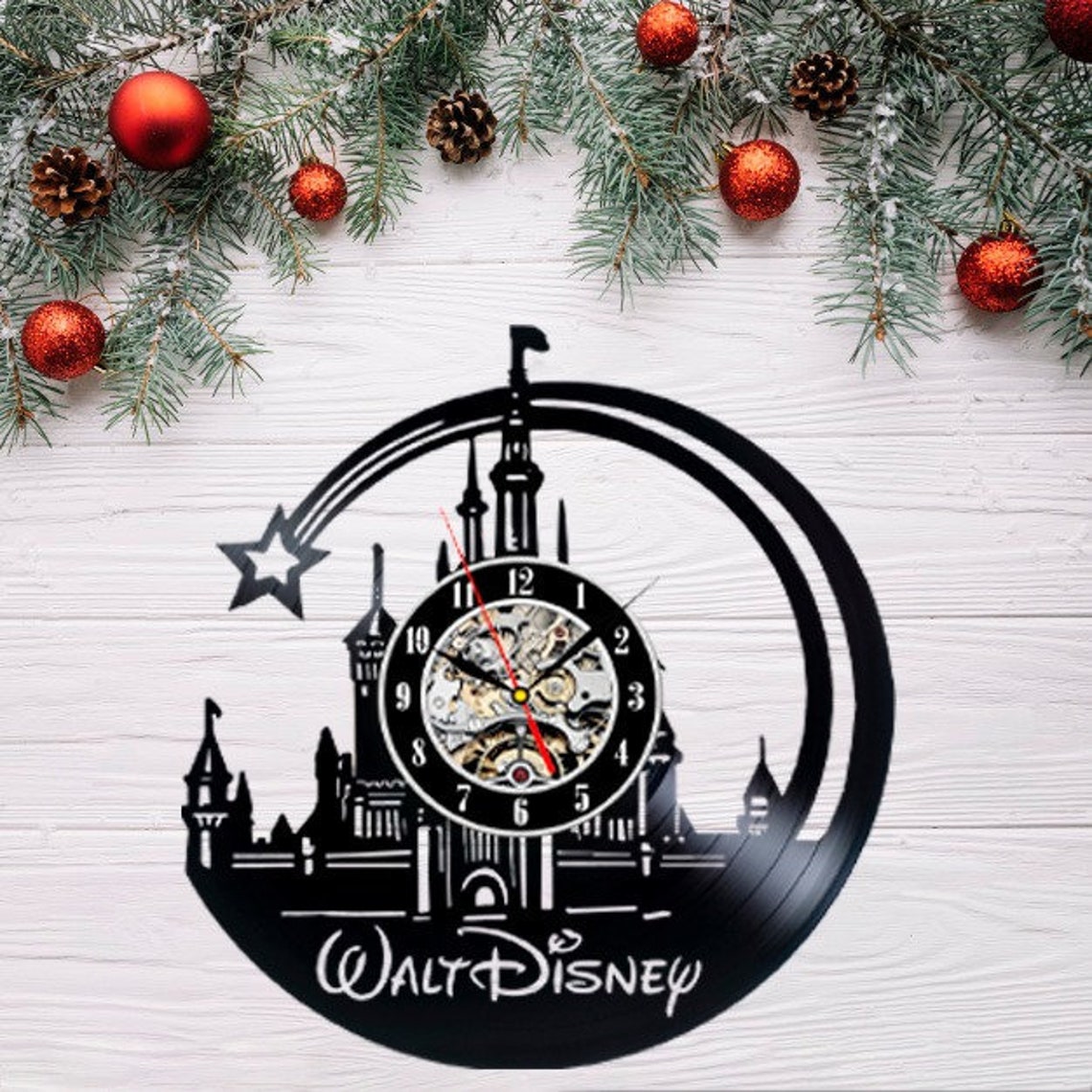 Disney Vinyl Clock Record Wall Clock Disney Castle Clock Art Etsy