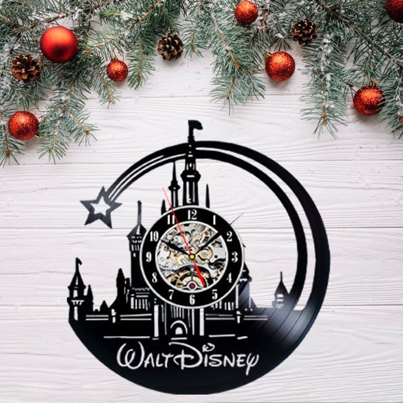 Disney Vinyl Clock Record Wall Clock Disney Castle Clock Art Etsy