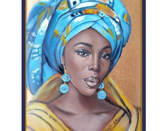 アフリカの女王の絵画：インパスト油絵肖像画、12x12キャンバスアート