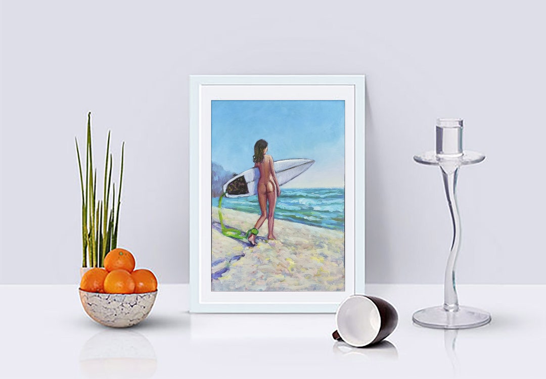 Naked Women Surfer Nude Girl Painting California Surf Wall Art Beach Naked Women Surfer Nude Girl Painting California Surf Wall Art Beach