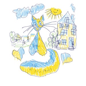 Archivo digital ucrania dibujo de niños Descarga digital archivo JPG Descarga instantánea Pequeña pintura Arte ucraniano Stand con Ucrania