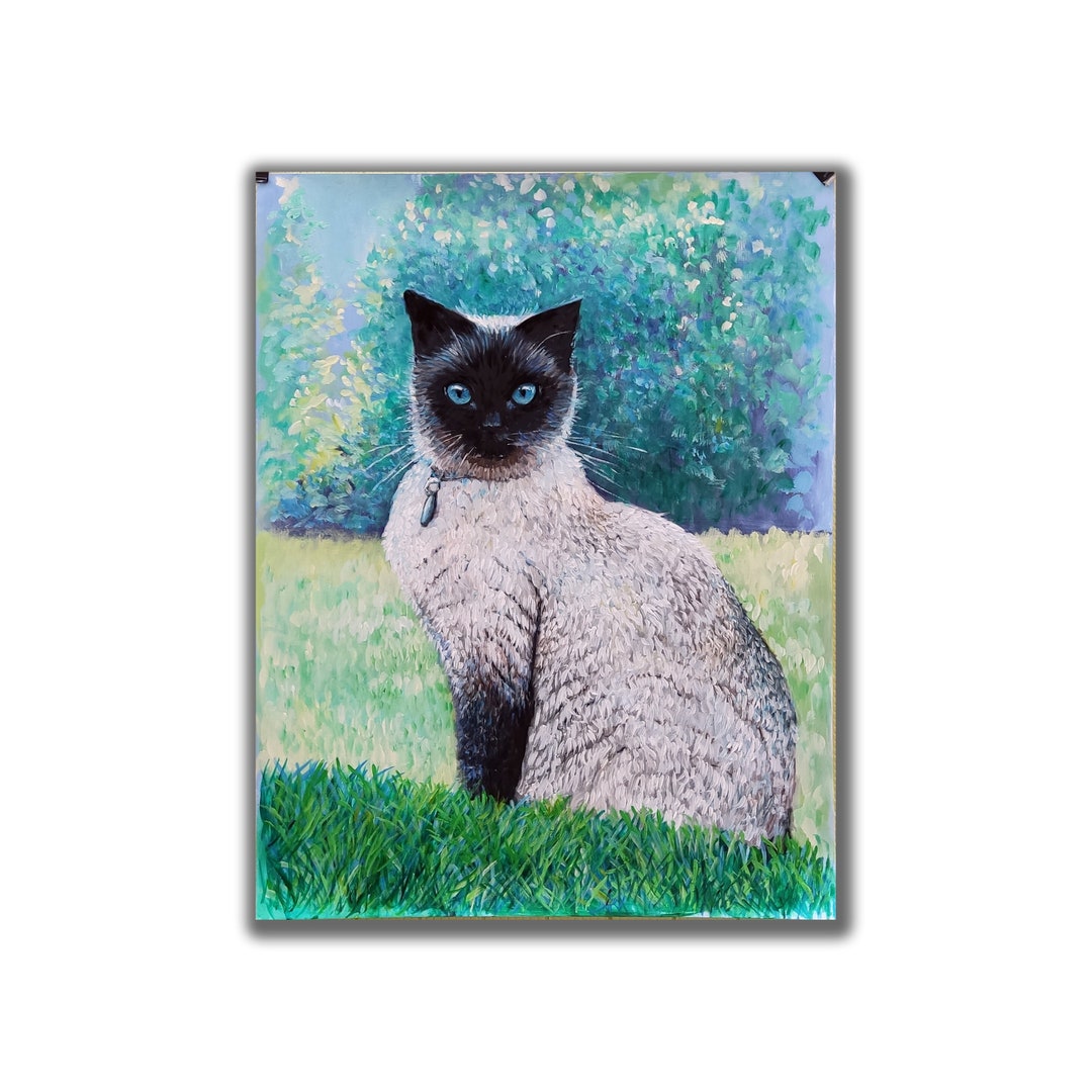 Original Siamese Cat Wall Art Handcrafted Oil Painting for Etsy