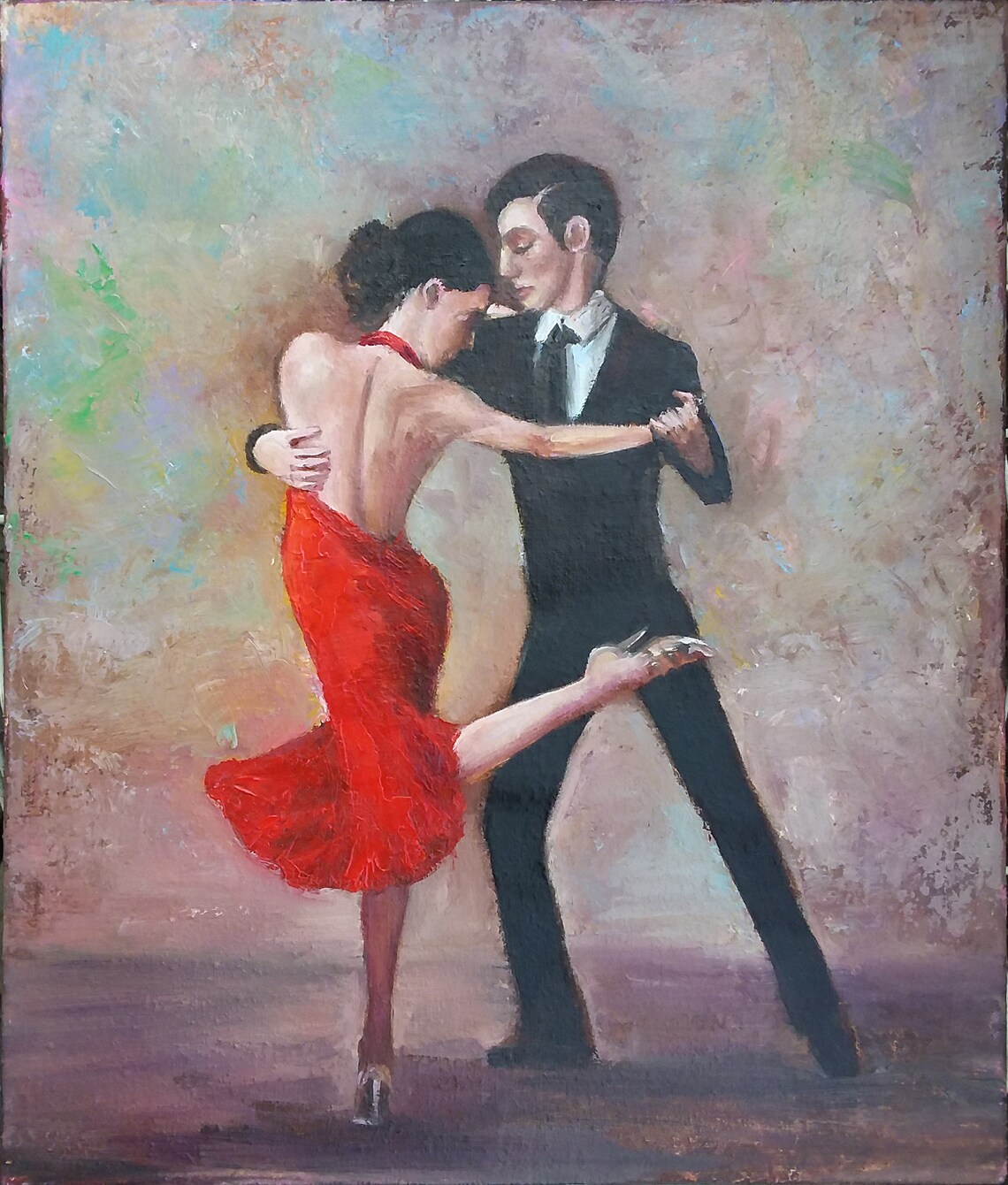 Passionate dance. Tango. Original Oil Painting 11.8х13.8 fine Etsy