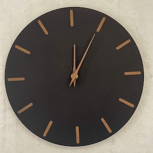 Modern wall clock made of black MDF and walnut hands 30 cm tall on request also customizable as a gift 2nd choice