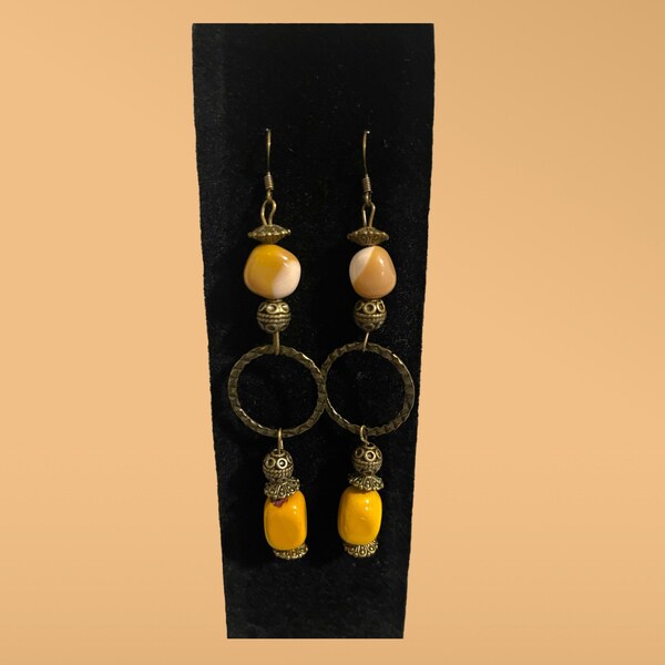Gemstone Bar Drop Earrings Yellow Jasper