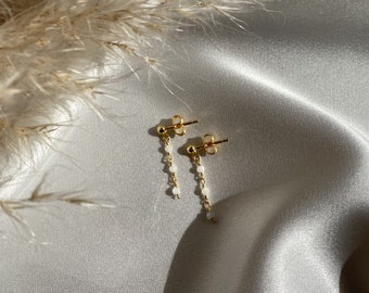 Boucles d'oreilles or pendantes avec 3 perles transparentes Angel
