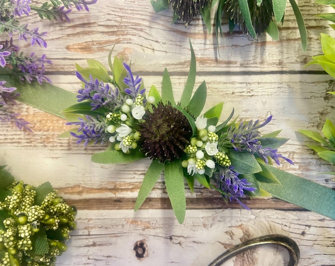Featured listing image: Ladies Scottish Artificial/Faux Purple Teasel Cone Thistle Wrist Corsage. Comes With Presentation Box.