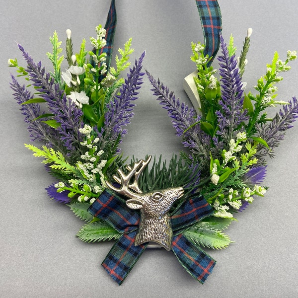 Fer à cheval mariage chanceux écossais (Highland Gathering), (Tête de cerf argentée).