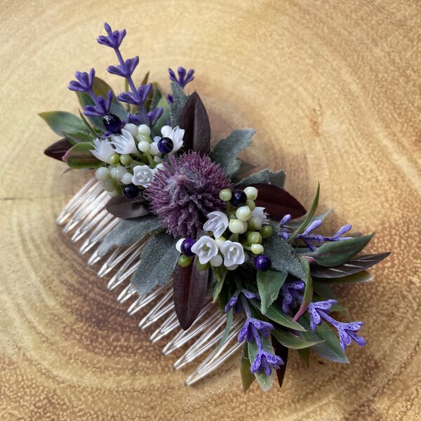 Ladies Floral, Artificial Faux Scottish Thistle Hair-Comb, with presentation box.