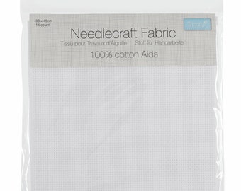 Aida Needle Craft Fabric, 100% Cotton Aida, 14/16/18 Count 30 x 45cm White Aida Embroidery Canvas.