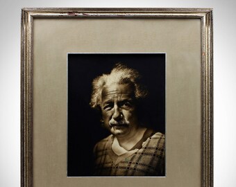Albert Einstein Beckett Certified Hand-Signed Photograph Vintage Frame