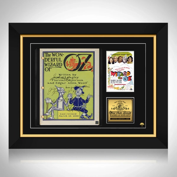 Marco personalizado de edición limitada de guión de película del Mago de Oz de 1939