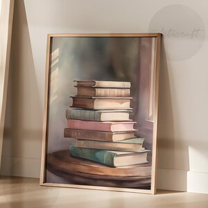 Stack of Books Printable Watercolor Poster, Bookish Print Boho Dorm ...