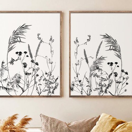Black and White Floral Wall Art Set Simple and Modern Wall - Etsy