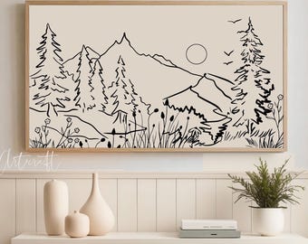 Kunst für Samsung Frame TV, Berglinien Kunstwerk, minimalistische Landschaft