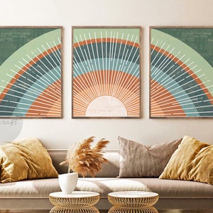 Mid Century Modern Wall Art, Geometric Design in Orange, Teal, Green R –  Mid Century Modern Gal