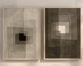Neutral Abstract Print Set of 2, Bauhaus Prints, Mid century Modern Art, Printable Geometric Art, Exhibition Posters, Minimal Painting Print