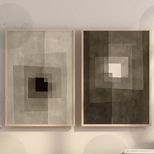 Conjunto de 2 impressões abstratas neutras, impressões Bauhaus, arte moderna de meados do século, arte geométrica para impressão, pôsteres de exposição, impressão de pintura minimalista
