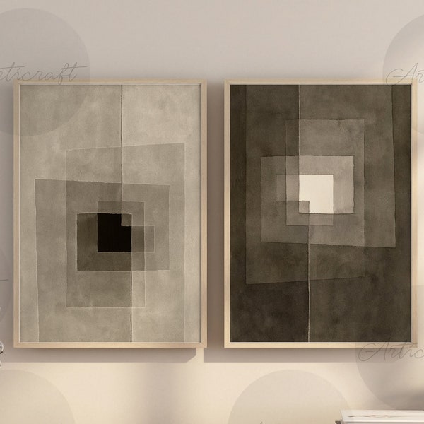 Neutral Abstract Print Set of 2, Bauhaus Prints, Mid century Modern Art, Printable Geometric Art, Exhibition Posters, Minimal Painting Print