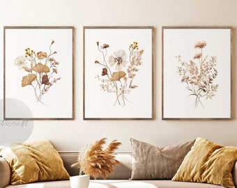 Watercolor Botanical Print Set of 3, Floral Printable Art, Gallery Wall art, Wild Flowers Art Floral Farmhouse Art, Modern Home Decor Art
