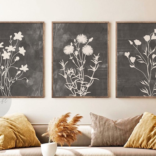 Vintage Neutral Botanical Decor. Set of 3 Prints