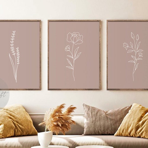 Mauve Neutral Living Room Wall Art Botanical Pictures BO54 Mauve Wall