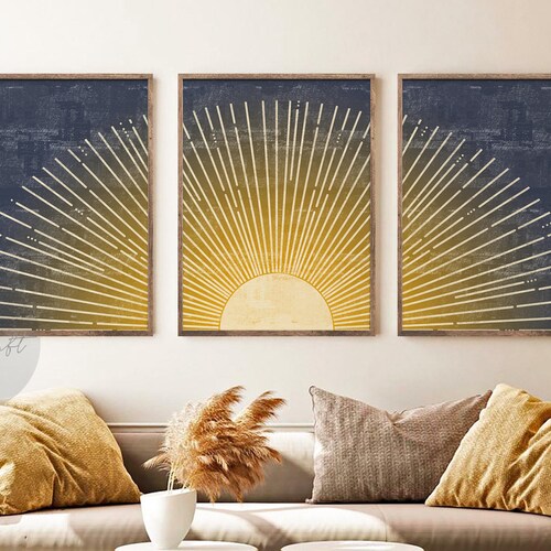 Sun Mid Century Modern Printable Art Wall Decor Set of 3 - Etsy