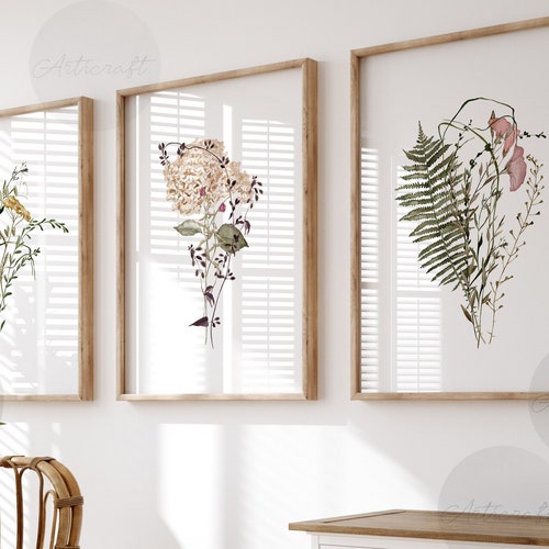 Watercolor Botanical Print Set of 3 Floral Printable Art Etsy